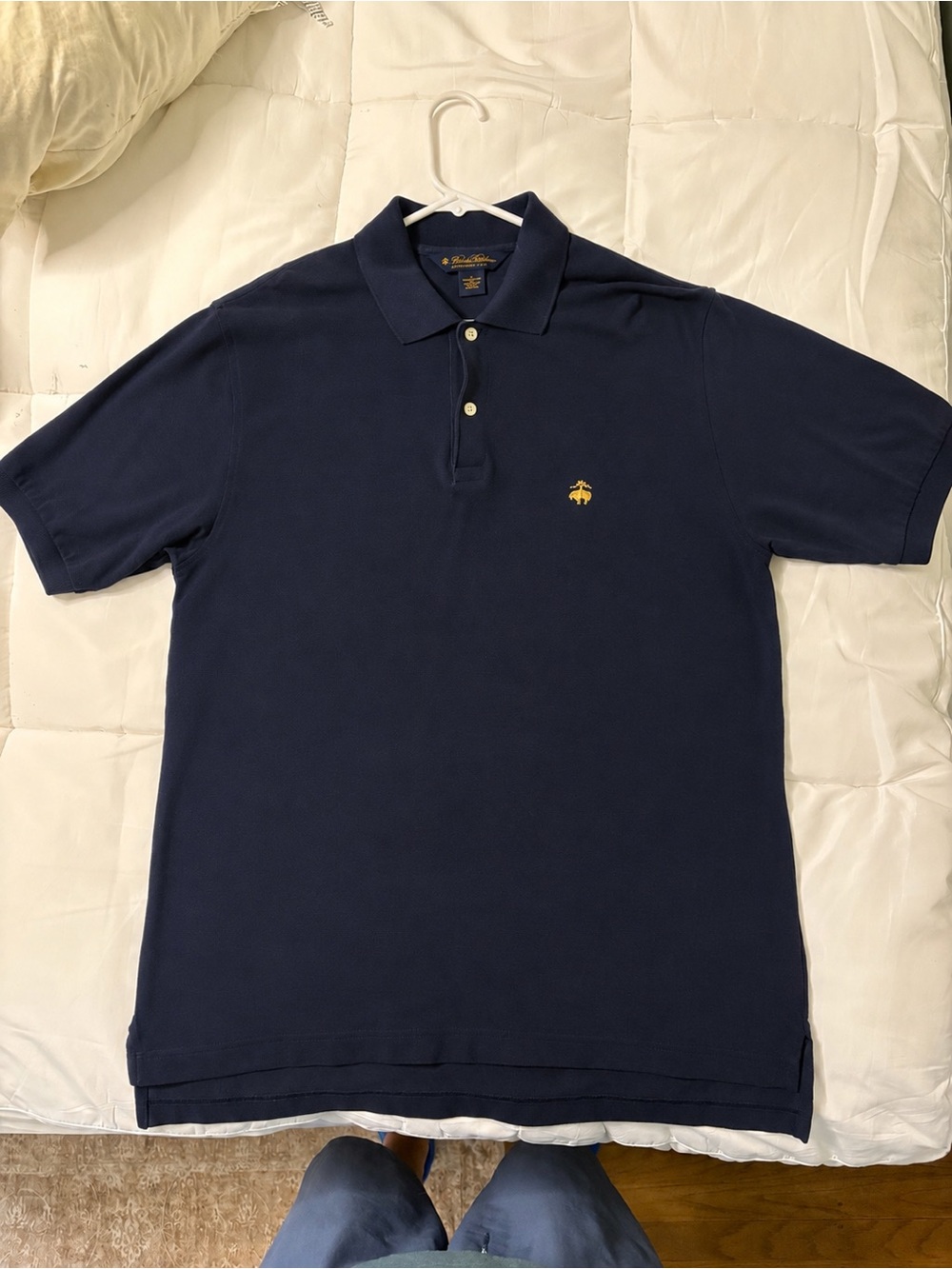 Brooks Brothers Navy Polo with Gold Bee Emblem